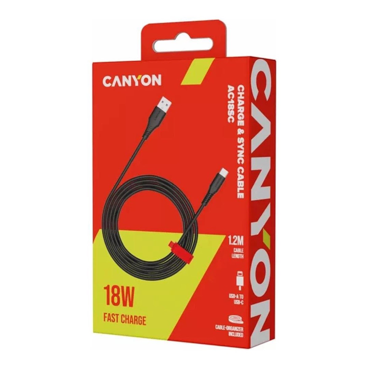 Canyon 1.2m USB-A to USB-C 18W Charging Cable Black CNS-AC18SC12B