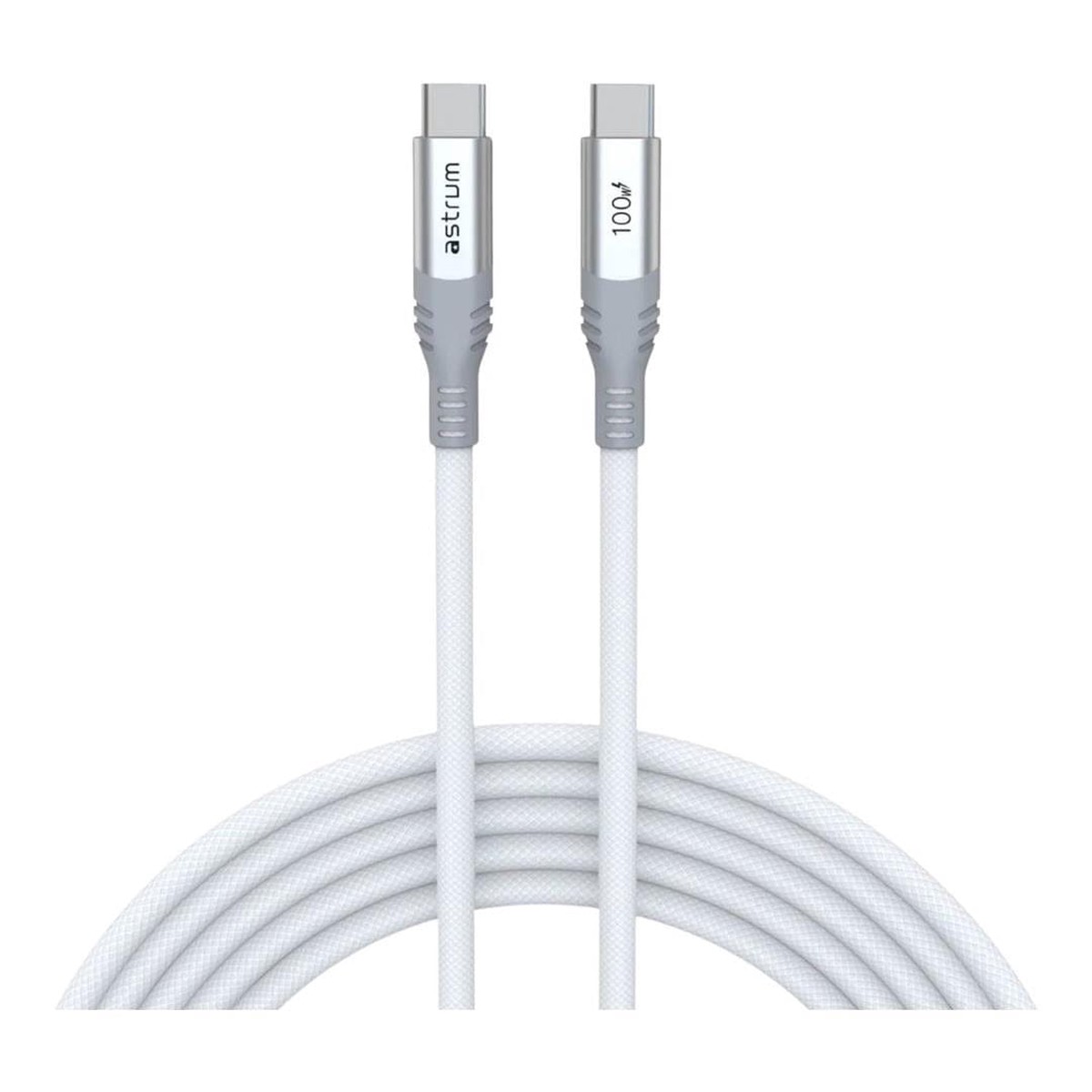 Astrum VMCC100 1.2m Braided 100W USB-C Male to Male Cable White AVMCC10012W